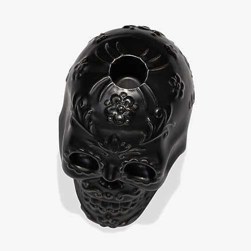 Gothic Skull Candle Holder - Black Day of the Dead Halloween Decor - 3.75x4.25 Inches