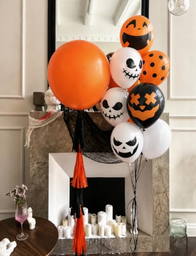 Halloween Black Balloons Set - 50 Latex Orange White Spooky Decor