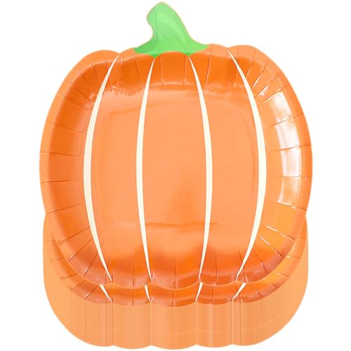 Pumpkin Fall Paper Plates - Autumn Harvest Disposable Dinnerware, 9 Inch, 25 Count