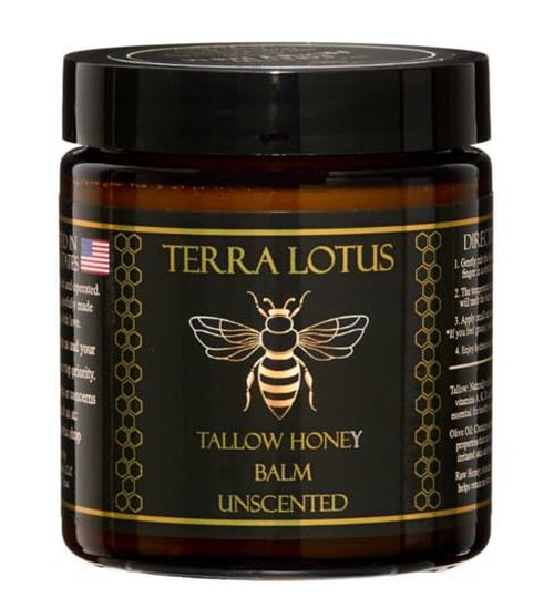 Terra Lotus - Organic Grass-Fed Beef Tallow Balm with Raw Honey - Moisturizing Cream for Soft, Smooth Skin - Handmade All-Natural Moisturizer (4oz, Unscented)