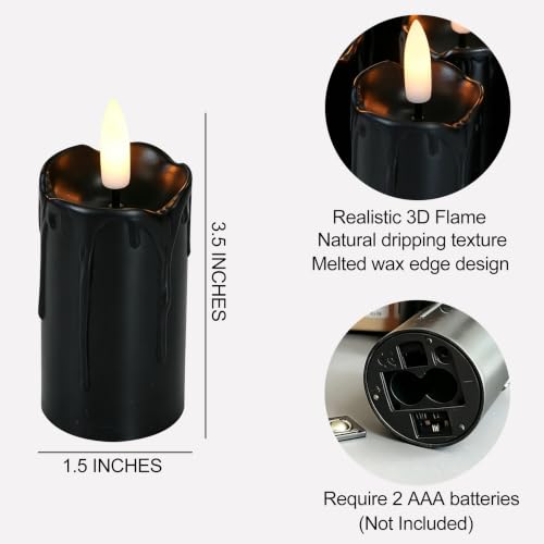 6 Pack Flameless Votive Candles with Timer - Black, Battery Operated, 1.5 x 3.5 Inches - Safety & Realistic Flicker