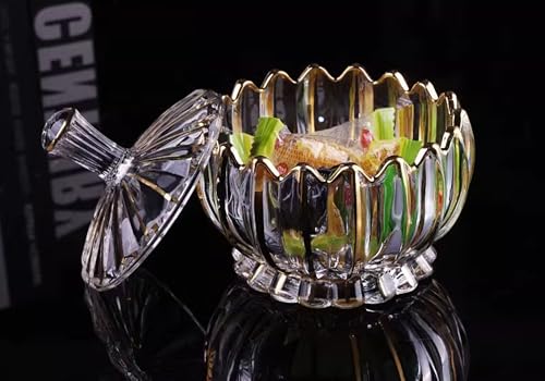 Hand Painted Gold Glass Candy Dish with Lid - Decorative Nut & Fruit Bowl