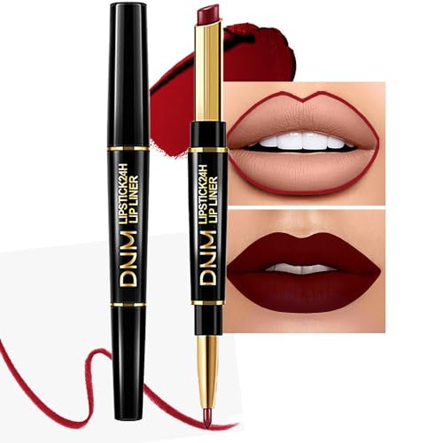 Dark Red Lip Liner & Matte Lipstick Set - Waterproof Long Lasting 24H, Dual Ended, 1 Pcs 09#