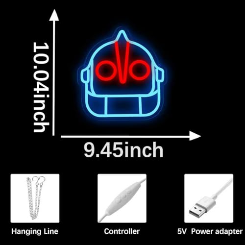 Blue and Red Super Robot Neon Sign Wall Decor, Dimmable LED Light for Gaming & Man Cave
