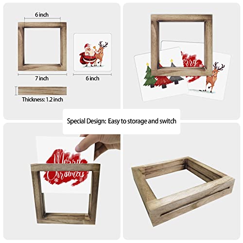 Rustic Wood Farmhouse Seasonal Signs Set - Interchangeable Sayings with 3 Frames