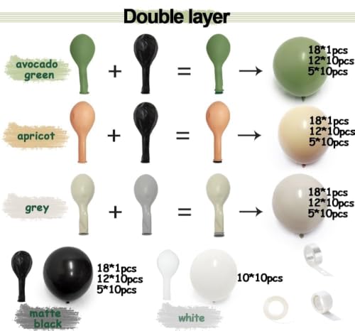 Black Sage Green Balloon Garland Kit - Double Stuffed Olive Green & Nude for Jungle Safari Birthday