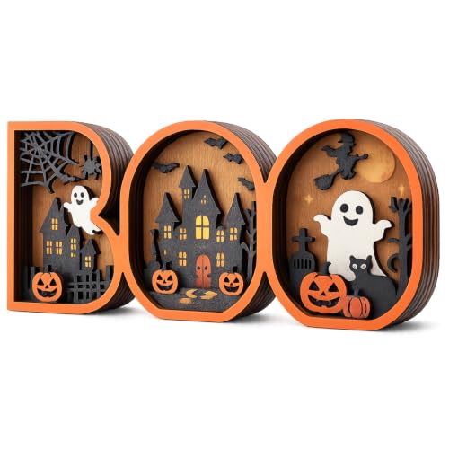 Halloween BOO Sign - 3D Wooden Spooky Decor for Tabletop & Shelf - BOO Decor Variation