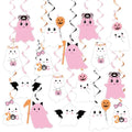 Pink Halloween Ghost Hanging Decorations Set - Spooky Party Swirls & Cutouts