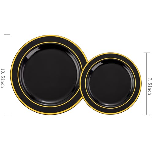 FLOWERCAT 100PCS Black and Gold Disposable Plates Set - Heavy Duty Dinner & Dessert Plates Variation of THIS listing