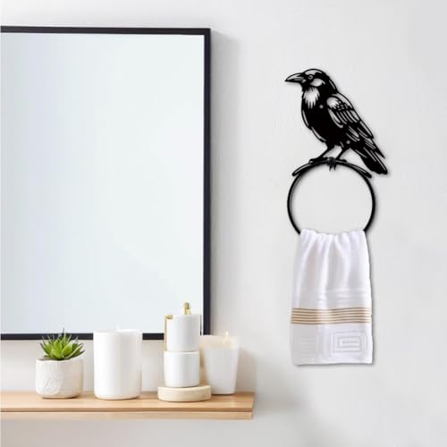 Crow Metal Towel Ring - Bird Branch Wall Mounted Bathroom Accessories - Halloween Decor