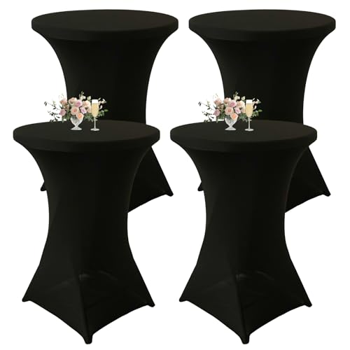 Black Cocktail Table Cover 32x43 Inch High Top Fitted Stretchable Tablecloth