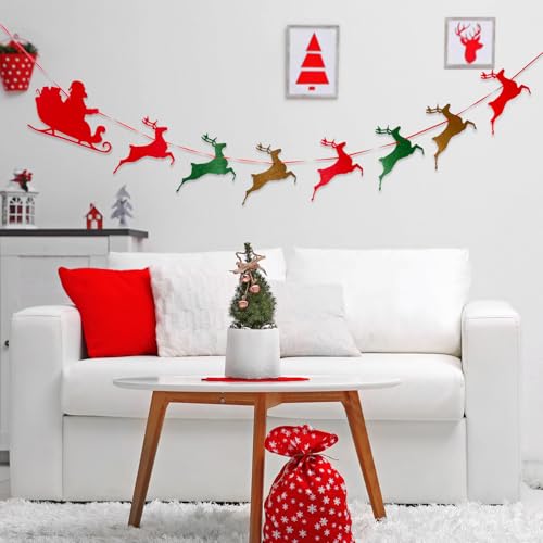 Christmas Banner Santa Sleigh and Reindeer Felt Garland Indoor Holiday Decorations