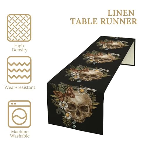 Halloween Skull Table Runner 13x36 Inches Gothic Skeleton Decor for Indoor Dining - Variation Skull-5