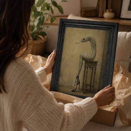 Snake in Human Form Gothic Canvas Wall Art - Framed Creepy Surreal Decor
