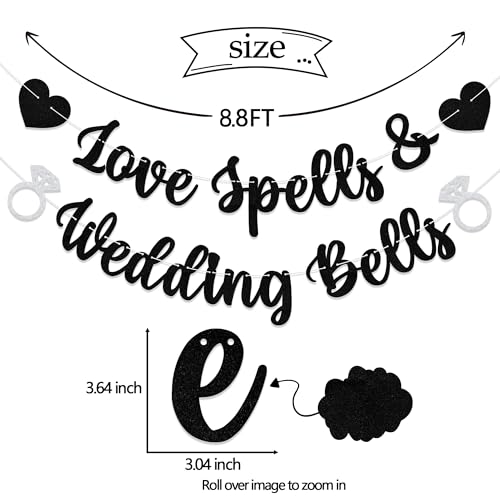 Halloween Wedding Banner Love Spells & Wedding Bells Party Decor Black Silver