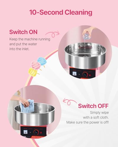Electric Cotton Candy Machine 1000W Commercial Floss Maker Pink Without Cover