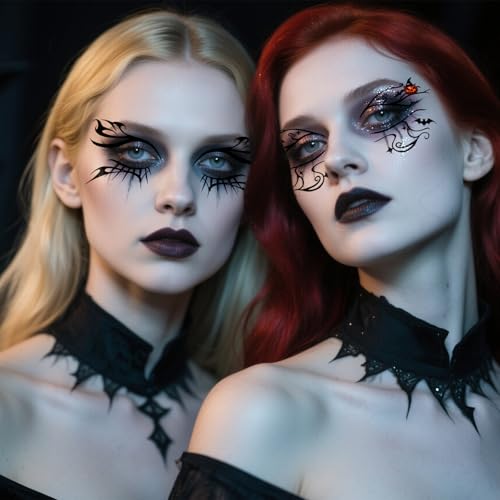 Halloween Eyeliner Temporary Tattoos - Spider Variation, Gothic Spooky Face Designs