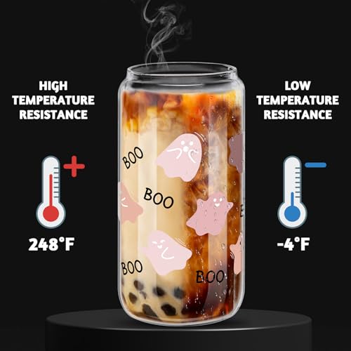Halloween Pink Ghost Glass Cups Set - 8 Pcs, 16oz, Spooky Ghost Theme, Gift Idea