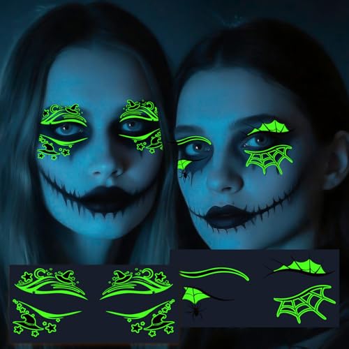 Halloween Luminous Eye Tattoo - 12 Pc Spooky Lash & Face Makeup Designs