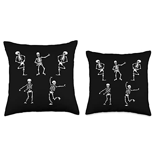 Dancing Skeleton Halloween Throw Pillow - 16x16 Skeleton Decor