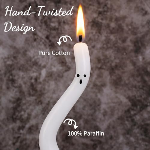 Halloween Ghost Taper Candles Set - Funny Twisted Wax Decorations for Home & Parties