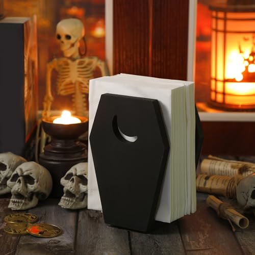 Gothic Coffin Napkin Holder Black Wood Halloween Decor