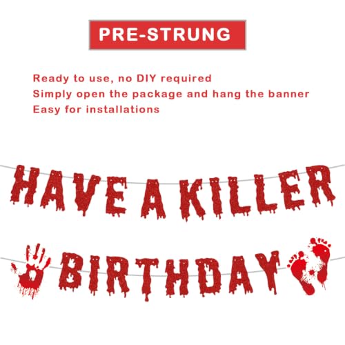 Halloween Birthday Banner - Spooky Horror Party Decorations, Pre-Strung, Reusable, 6 Feet