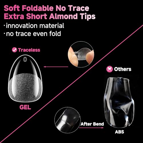 UNA GELLA Extra Short Almond Gel Nail Tips A01 - 312pcs, Clear, Deep Matte