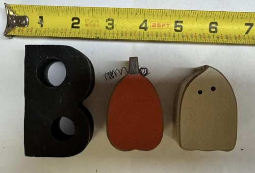 Halloween Ghost and Pumpkin Wooden Sitters Set - Fall Decor, 3 Inches, Pack of 3