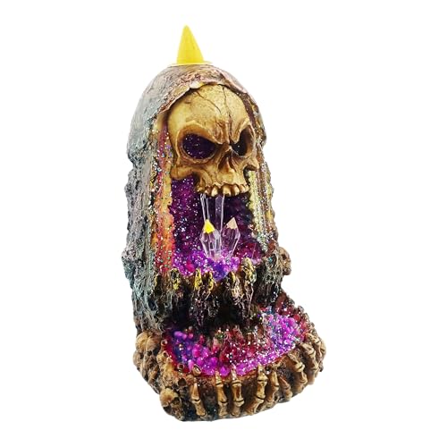 Geode Skull Backflow Waterfall Burner with LED - Mystical Gothic Home Décor