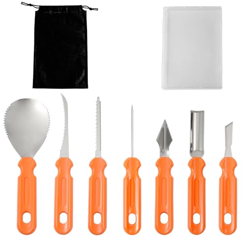 Pumpkin Carving Tools Set - 7 Stainless Steel Halloween Jack-O-Lantern Kit