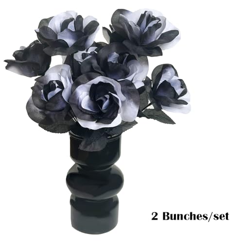 Black and White Artificial Rose Bouquet for Halloween Decor Wedding DIY Home