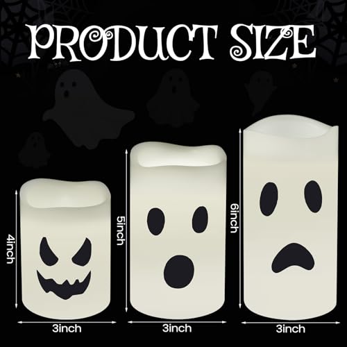 Halloween Ghost Projector Candles Set - Flameless LED Party Decor - 3 Pieces - Ghost Variation