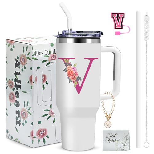 White 40oz Initial Monogram Tumbler - Personalized Gift for Women, Mom, Birthday