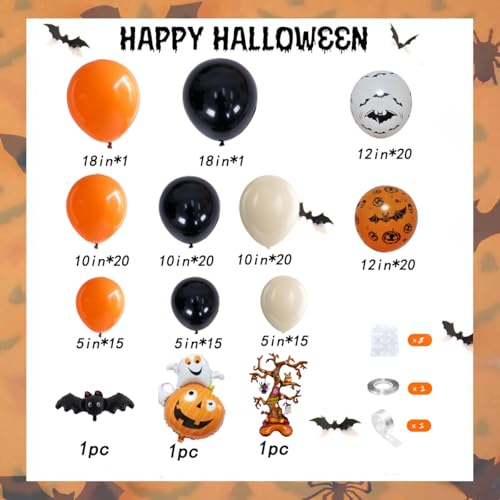 Halloween Balloon Arch Kit with Black, Orange, White Balloons & Foil Decorations