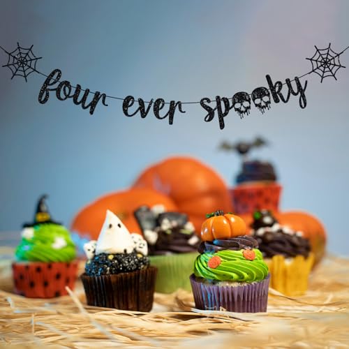 Halloween 4th Birthday Banner - Spooky Skull Party Decorations for Kids