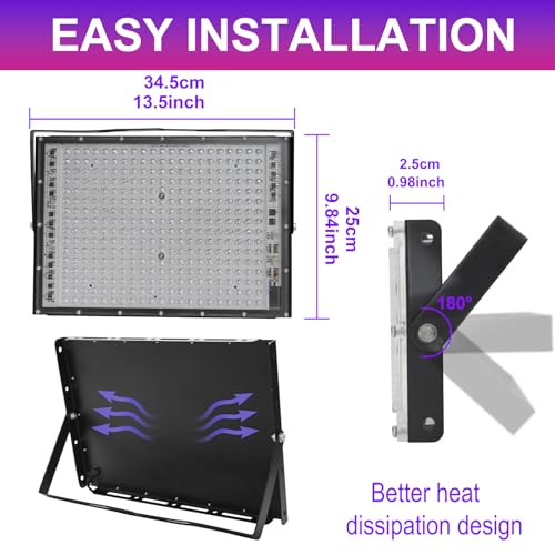 300W Waterproof UV Black Light Floodlight for Glow Party, Halloween Decor - 2 Pack