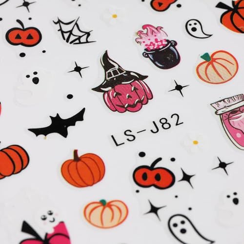 Halloween Nail Stickers Pumpkin Ghost Cat Bat Spiderweb 3D Decals Style-10
