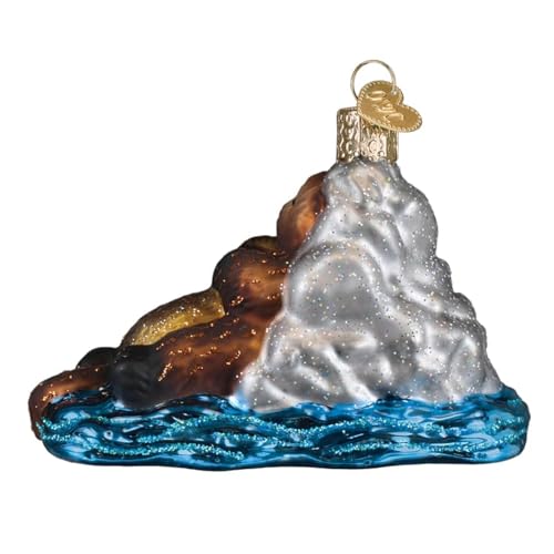 Otter with Pup Glass Blown Christmas Ornament - Coastal Holiday Decoration