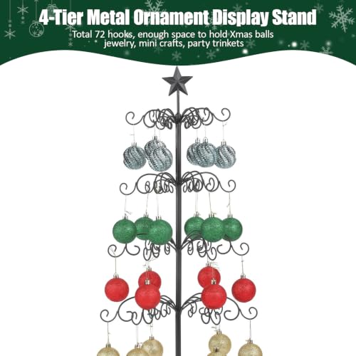 Black 4-Tier Metal Ornament Display Tree Stand for Christmas & Holiday Decor