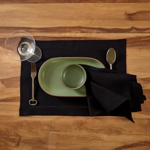 Black Linen Placemats Set of 4 - 14x19 Inches, Medium Weight, Handcrafted