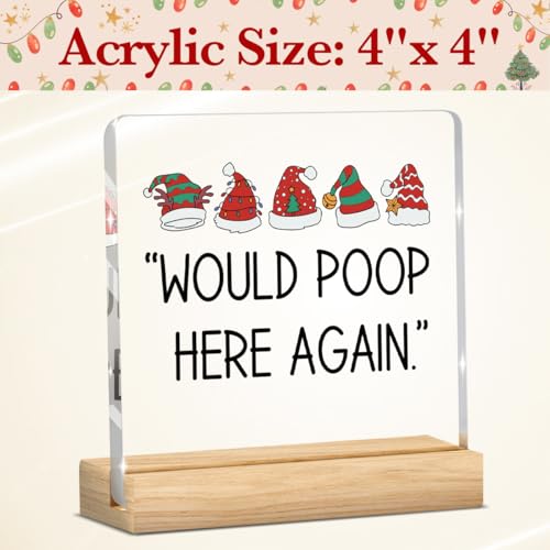 Would Poop Here Again Christmas Bathroom Decor Funny Sign Santa Hat Acrylic