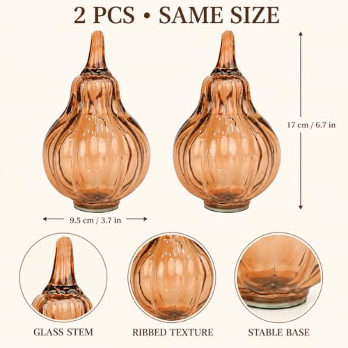 Fall Glass Pumpkin Figurines - Hand Blown 6.7-Inch Autumn Decor Set