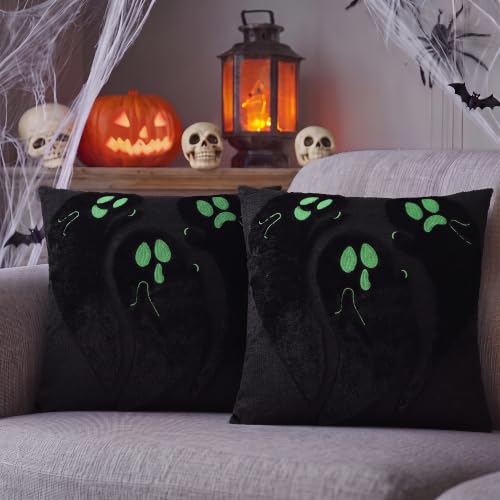 Halloween Ghost Throw Pillow Covers 18x18 Inch Set of 2 - Black Ghost Variation