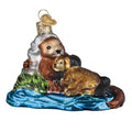 Otter with Pup Glass Blown Christmas Ornament - Coastal Holiday Decoration