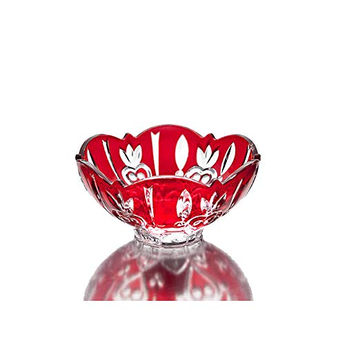 Crystal Candy Dish Bowl - Red Glass Serving Basket for Sweets