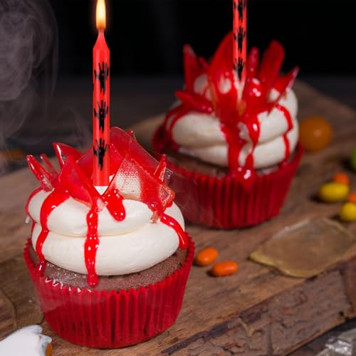 Bloody Handprint Candles - Halloween Horror Party Decor, Red Black, 12 Pcs