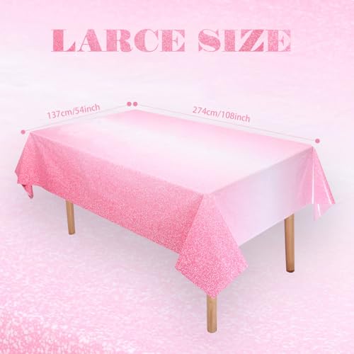 Pink Tablecloth Set - Ombre Pink Glitter Disposable Party Covers, 3 Pack