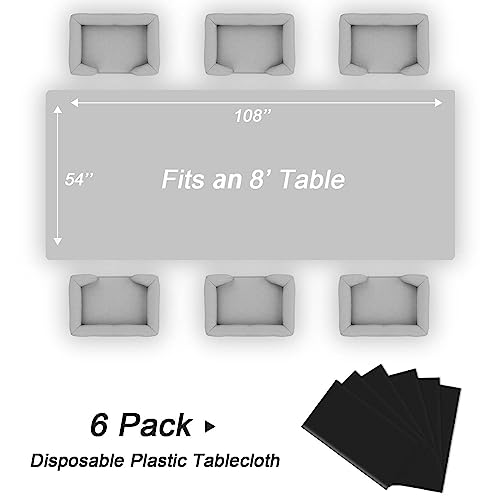 Disposable Black Plastic Tablecloth 6 Pack 54 x 108 Inches for Events & Parties Black Table Cover