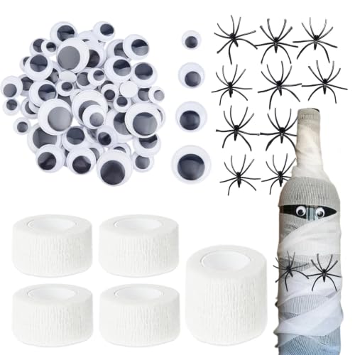 Halloween Mummy Bottle Wrap Kit with Wiggle Eyes & Spiders - DIY Decor